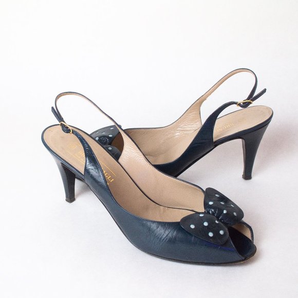Bruno Magli Vintage Size 10 B Heeled Peep Toe Sandals with Polka Dot Bow - Picture 13 of 14